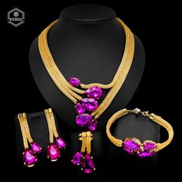 Woman Necklace Jewellery Set Fashionable Brazilian Gold Style Original 24K Plated Purple and Champagne Zircon Pendant SYHOL 240202