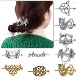 Necklace Earrings Set 1PC Vintage Celtics Knots Viking Runes Dragon Hairpins Metal Hair Stick Slide Clips Women Accessories Holder Jewellery