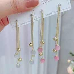 Dangle Earrings 2024 Trend Fairy Pink Opal Long Tassel Rhinestone Temperament Statement Elegant Korean Earring For Women Jewellery