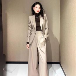 Women's Two Piece Pants Winter Retro Casual Short Blazer Coat Wide Leg Set Commuting Solid Colour Waist Closing Suit Two-piece