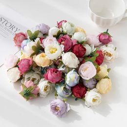 100PCS Artificial Flowers Wedding Decoration Christmas Garland Home Room Scrapbooking Brooch DIY Gifts Candy Box Fake Silk Peony 240131