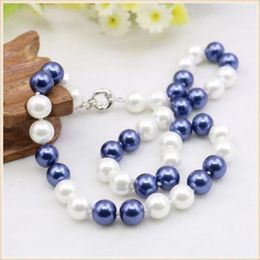 Chains 10mm Round Whte Blue Multicolor Shell Pearl Necklace Fashion Jewelry Making Design Mothers Gifts DIY Knotted Between Every Beads