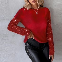 Women's Blouses Chic O-Neck Long Sleeve Temperament Pullover Sexy Sequin Spliced Halter Top Elegant Solid High Street Commuter