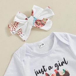 Clothing Sets Born Baby Girl Summer Clothes Chicken Print Short Sleeve Romper And Flare Pants With Headband 3Pcs Farm Outfits
