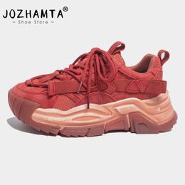 JOZHAMTA Size 35-40 Women Real Leather Sneakers Sexy Platform Heel Round Toe Shoes For Women Leisure Pumps Fashion Footwear 240124