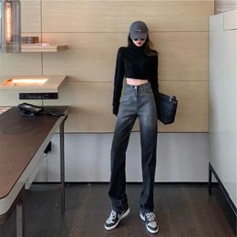 Women's Jeans Straight Leg Black Womens Grey With Pockets Pants For Women High Waist S Good Quality Harajuku Fashion On Sale Trousers