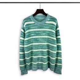 Men's Sweaters Green Striped Mohair Knit Sweater For Men Women High Quality Casual Long Sleeved Pullover Sweatshirts Large Size