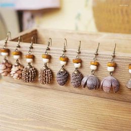 Stud Earrings 1 Pair Women Ethnic Style Retro Creative Dried Nut Fashionable All-Match Personalised Design Wooden