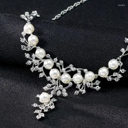 Necklace Earrings Set Imitation Pearl Pendant Simple Earring Studs Floral Wedding Jewellery