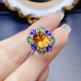 Cluster Rings FS S925 Sterling Silver Inlay 8 10 Natural Citrine Adjustable Ring With Certificate Fine Charm Wedding Jewelry For Women