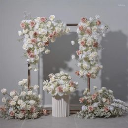 Decorative Flowers White Brown Simulated Artificial Wedding Flower Row Stage Restaurant Banquet Welcome Pography Arrangement Props