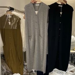 Casual Dresses V-collar Buckle Cardigan Long Knitted Vest Women Dress Stretch