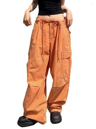 Women's Pants Women Oversized Wide Leg Cargo Solid Drawstring Baggy Sweatpants Casual Loose High Waist Trousers With Pockets