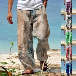 Men's Pants Trousers Summer Beach Drawstring Elastic Waist 3D Print Stripe Graphic Prints Geometry Cute House Nonslip Band