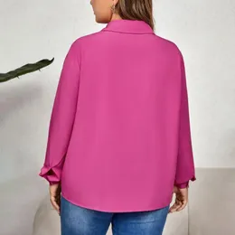 Women's Blouses Plus Size See-through Shirt Elegant Cardigan Blouse With Hollow Out Design Turn-down Collar For Fall Spring