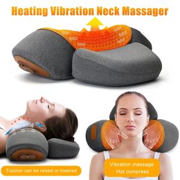 Electric Massager Cervical Pillow Compress Vibration Massage Neck Traction Relax Sleeping Memory Foam Pillow Spine Support 240202