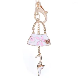 Keychains 5pcs Rhinestone High Heel Shoe Handbag Keychain Bag Keyring Car Keyfobs Fashion Metal Crystal Key Chains Ring Holder Gift R013