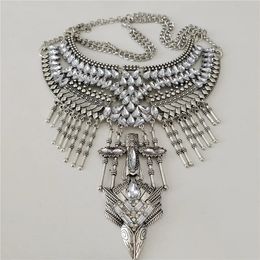 Fashion Antique Silver Plated Indian Statement Necklace Women Boho Vintage Metal Earrings Jewelry Sets 240125