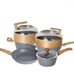 Cookware Sets Frying Pan Household Flat-bottomed Non-stick Pot Set Of Soup Milk Electromagnetic General