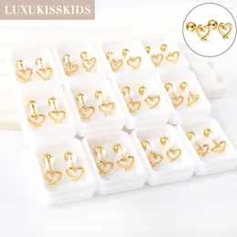 Stud Earrings LUXUKISSKIDS 12Pairs Hollow Out Small Heart For Woman Korean Fashion Tiny Charms Piercing Child Surgical Steel