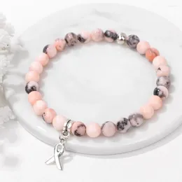 Charm Bracelets Fashionable Silver Colour Heart Ribbon Pink Zebra Beaded Natural Stone Mediation Bracelet For Women Men