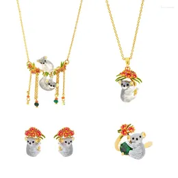 Necklace Earrings Set Enamel Koala Cute Animal Ring Jewellery For Woman 2024 Trend