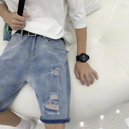 Mens Jeans 2024 Summer Men Personalised Washable Vintage Ripped Short Streetwear Hole Slim Denim Shorts Male Brand Clothes B43