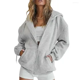 Women's Hoodies Women Solid Color Coat Stylish Hooded Cardigan Jacket Warm Loose Fit With Mid-length Zip-up Closure Soft For Fall/winter