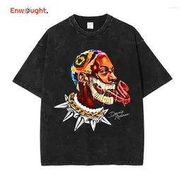 Men's T Shirts Dennis Rodman T-Shirt The Worm Streetwear Vintage Washed Basketball Star Printed Shirt Casual Fashion Hip Hop Top Tees Cotton