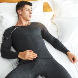 Men's Thermal Underwear Men Winter Cotton Warm Thickening Plus Size Long Johns Seamless Plush Heating Undershirt