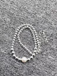 Chains 2024 Original Fashion Electroplated 925 Silver Color Pearl Bead Necklace Simple Jewelry Gift