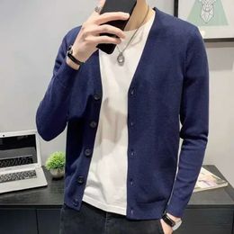 Man Clothes Blue V Neck Knitted Sweaters for Men Solid Colour Plain Cardigan Sweat-shirt Plus Size Selling Products A S 240125