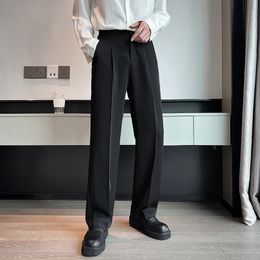 Spring Summer Men Casual Suit Pants Long Straight Draped Freedom Trousers Male Solid Stretch Waist Oversized Black White 240124