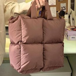 Evening Bags 2024 Winter Sapce Padded Large Tote Bag Designer Women Plaid Handbags Fashion Ladies Down Cotton Shoulder Warm