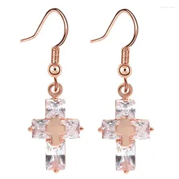 Dangle Earrings Fashion Jesus Religion Zircon Cross Drop Long Earring For Women