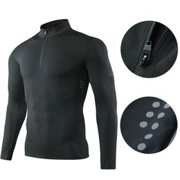 Mens Sports TShirt Long Sleeve Top Gym Clothing Fitness Compression Shirt Half Zip Pullover Quick Dry Sportswear 240124