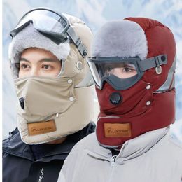 Berets Men's Outdoor Cycling Hat With Earflap Winter Warm Women Thick Mask Wind Goggles Riding Against Rain Snow Bomber Male