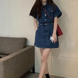 Party Dresses Korean Fashion Blue Denim Short Mini Dress For Women Girl Jeans Clothes Streetwear Summer Spring Casual Clothing