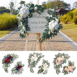 Decorative Flowers Artificial Wedding Arch Kit Silk Flower For Boho Dusty Rose Blue Eucalyptus Garlands Welcome Sign Decor