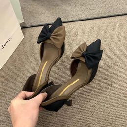 Dress Shoes 2024 Mix Colour Bowtie High Heels Women Two-Piece Thin Pumps Woman Pointed Toe Elegant Slip-On Party Ladies