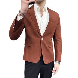 Mens Fashion Business Trend Solid Color Single Breasted Casual Slim Gentleman Italianstyle Wedding Host Blazer Suit 240201