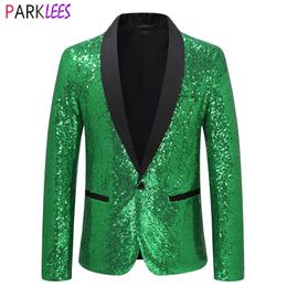 Shiny Green Sequin Disco Glitter Party Blazer for Men Christmas Mardi Gras Halloween Costume Dinner Wedding Prom Suit Jacket 2XL 240124