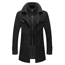 Woollen Overcoat 4XL Autumn Winter Mens Wool Trench Coats Fashion Middle Long Jacket Male Double Collar Zipper Coat Windbreak 240201