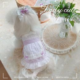 Dog Apparel Pet Purple Little Servant Skirt Cute Pure Cotton Milk Princess Style Spring Summer Dress Teddy Puppy Handmade Clothes