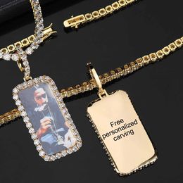 Custom Picture Necklace for Men Personalized Medallions Po Pendant Solid Back Zircon Hip Hop Jewelry 240119