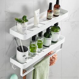 Bathroom Shelf Bath Shower Shelf Aluminium White Bathroom Shampoo Holder Corner shelf Wall Mounted Kitchen Storage holder 240131