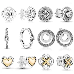 Stud Earrings LR Sale Promotion Pan-Style 925 Silver Heart Women Piercing Ear Flower Sleeper Couples Jewelry 2024 Trend
