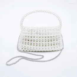 Evening Bags Vintage Simple Handmade Beaded One Shoulder Crossbody For Woman 2024 Handwoven White Pearl Ladies Handbag Customization