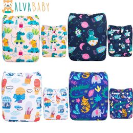 4pcs/set ALVABABY Cloth Diapers Baby Washable Baby Cloth Nappy With Microfiber Insert 240130