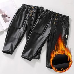 Trousers Winter Faux Leather Cargo Pants Plus Velvet Boys High Quality Children Warm PU Sports For Girls 2 4 5 6 7 8 Years